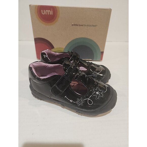 UMI girls size 8.5 black leather lining mary jane Shoes hook loop close toddler - Picture 2 of 7